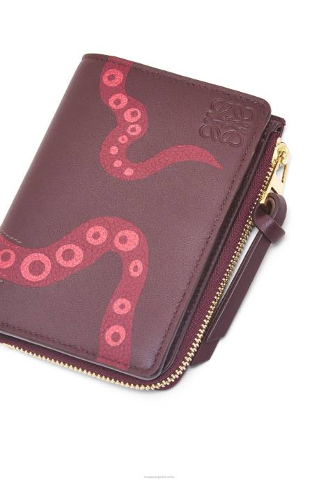 Loewe mujer Cartera fina Octopus de piel de becerro clásica con cremallera LP641303 ciruela pasa