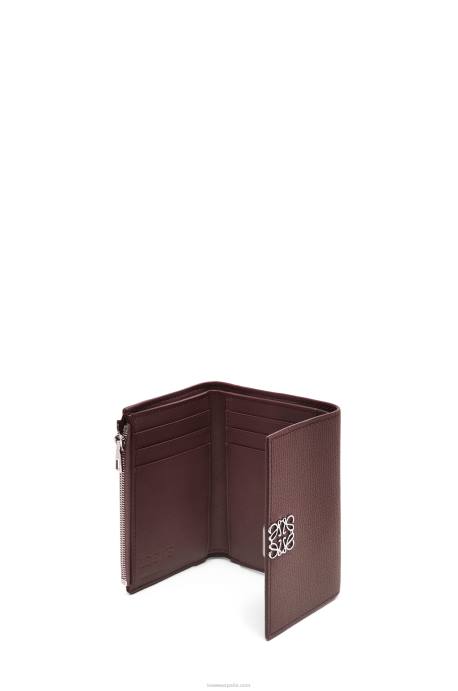 Loewe mujer Cartera vertical pequeña Anagram de piel de becerro granulada LP641297 borgoña