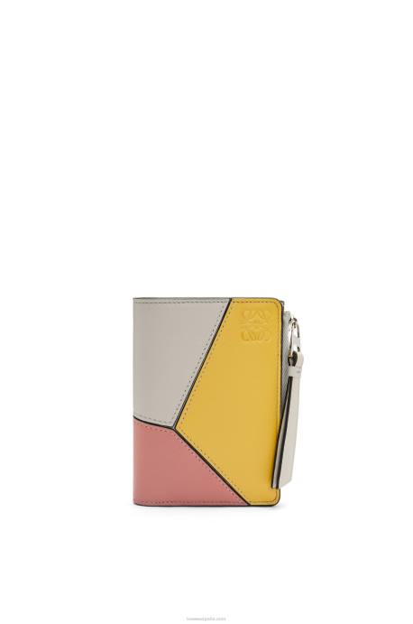 Loewe mujer billetera plegable delgada puzzle en becerro clásico LP641263 fantasma/flor de durazno