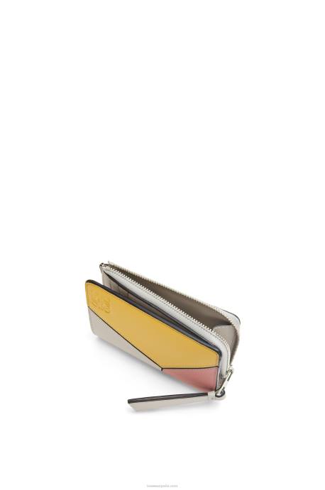 Loewe mujer billetera plegable delgada puzzle en becerro clásico LP641263 fantasma/flor de durazno
