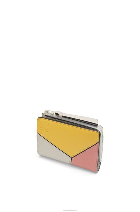 Loewe mujer billetera plegable delgada puzzle en becerro clásico LP641263 fantasma/flor de durazno