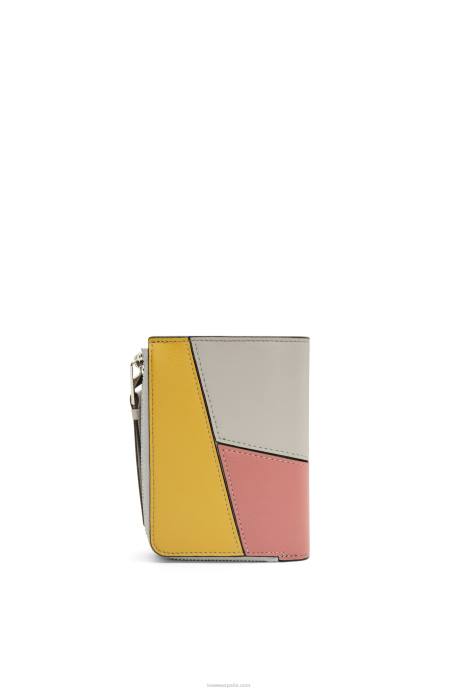 Loewe mujer billetera plegable delgada puzzle en becerro clásico LP641263 fantasma/flor de durazno