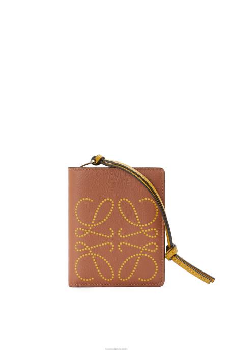 Loewe mujer cartera compacta con cremallera de la marca en piel de becerro clásica LP641301 bronceado/ocre