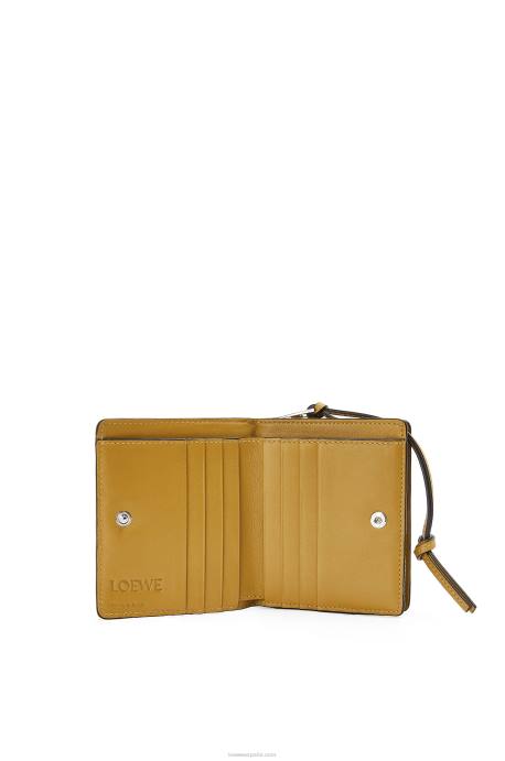 Loewe mujer cartera compacta con cremallera de la marca en piel de becerro clásica LP641301 bronceado/ocre