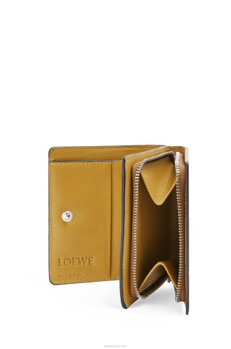 Loewe mujer cartera compacta con cremallera de la marca en piel de becerro clásica LP641301 bronceado/ocre