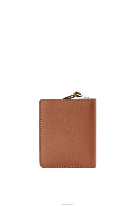 Loewe mujer cartera compacta con cremallera de la marca en piel de becerro clásica LP641301 bronceado/ocre