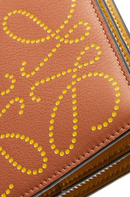Loewe mujer cartera compacta con cremallera de la marca en piel de becerro clásica LP641301 bronceado/ocre