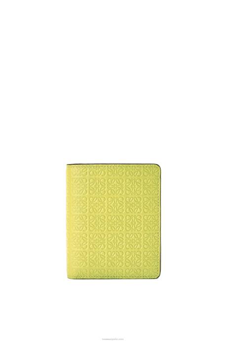 Loewe mujer cartera compacta con cremallera de piel de becerro de seda grabada LP641312 amarillo lima