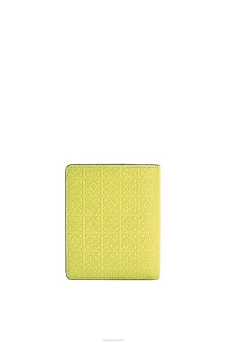 Loewe mujer cartera compacta con cremallera de piel de becerro de seda grabada LP641312 amarillo lima
