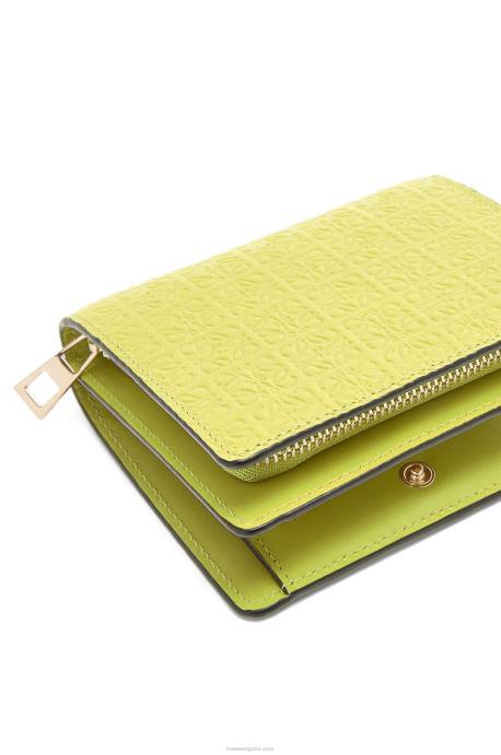 Loewe mujer cartera compacta con cremallera de piel de becerro de seda grabada LP641312 amarillo lima
