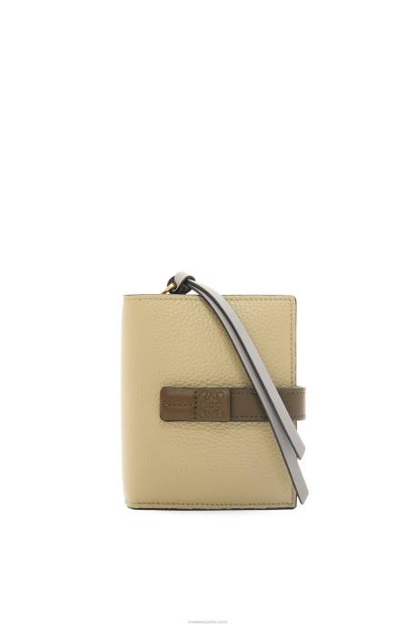 Loewe mujer cartera compacta con cremallera de suave piel de becerro granulada LP641211 verde salvia/verde caqui oscuro