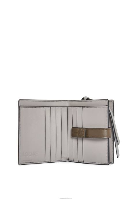 Loewe mujer cartera compacta con cremallera de suave piel de becerro granulada LP641211 verde salvia/verde caqui oscuro