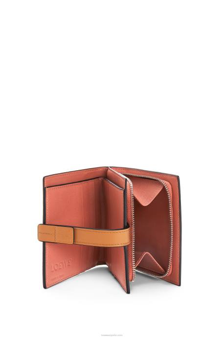 Loewe mujer cartera compacta con cremallera de suave piel de becerro granulada LP641222 avena ligera/miel