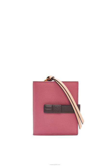 Loewe mujer cartera compacta con cremallera de suave piel de becerro granulada LP641244 ciruela/chocolate