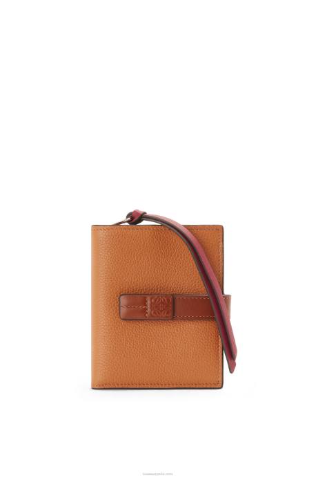 Loewe mujer cartera compacta con cremallera de suave piel de becerro granulada LP641257 caramelo claro/pacana