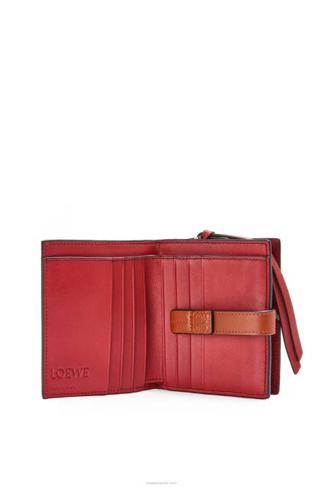 Loewe mujer cartera compacta con cremallera de suave piel de becerro granulada LP641257 caramelo claro/pacana