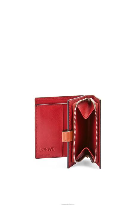 Loewe mujer cartera compacta con cremallera de suave piel de becerro granulada LP641257 caramelo claro/pacana