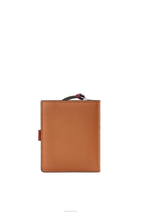 Loewe mujer cartera compacta con cremallera de suave piel de becerro granulada LP641257 caramelo claro/pacana