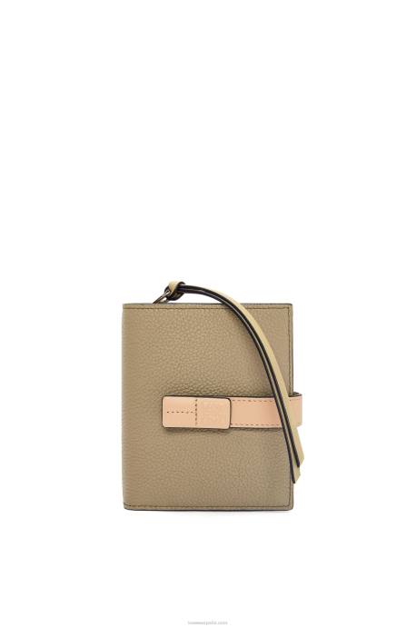 Loewe mujer cartera compacta con cremallera de suave piel de becerro granulada LP641288 verde alcachofa/beige empolvado