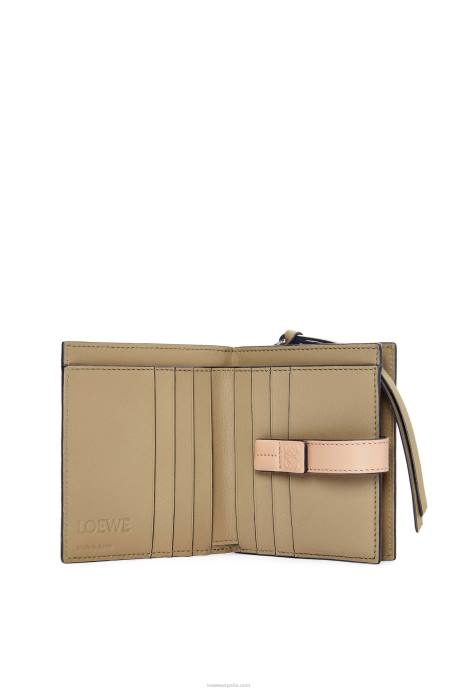 Loewe mujer cartera compacta con cremallera de suave piel de becerro granulada LP641288 verde alcachofa/beige empolvado