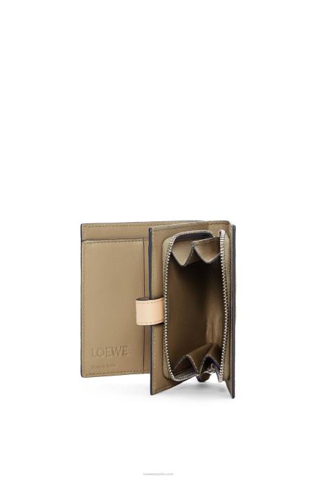 Loewe mujer cartera compacta con cremallera de suave piel de becerro granulada LP641288 verde alcachofa/beige empolvado