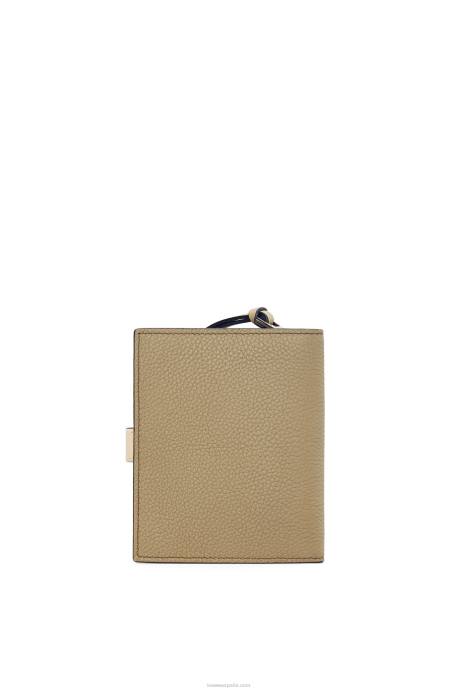 Loewe mujer cartera compacta con cremallera de suave piel de becerro granulada LP641288 verde alcachofa/beige empolvado