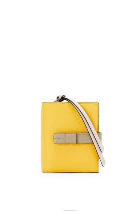 Loewe mujer cartera compacta con cremallera de suave piel de becerro granulada LP641308 amarillo/verde arcilla