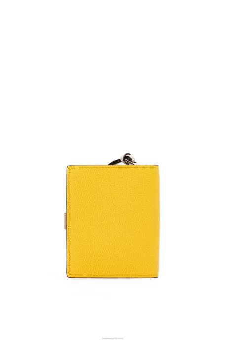 Loewe mujer cartera compacta con cremallera de suave piel de becerro granulada LP641308 amarillo/verde arcilla