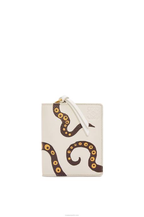 Loewe mujer cartera compacta con cremallera pulpo en becerro clásico LP641304 blanco suave