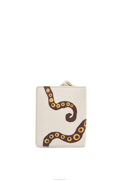 Loewe mujer cartera compacta con cremallera pulpo en becerro clásico LP641304 blanco suave