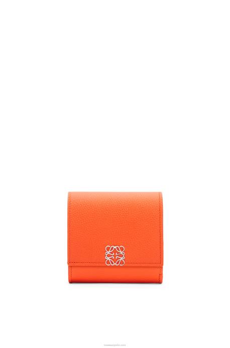 Loewe mujer cartera compacta con solapa anagram de piel de becerro granulada LP641294 naranja