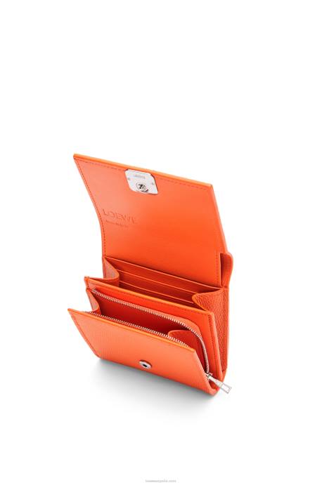 Loewe mujer cartera compacta con solapa anagram de piel de becerro granulada LP641294 naranja