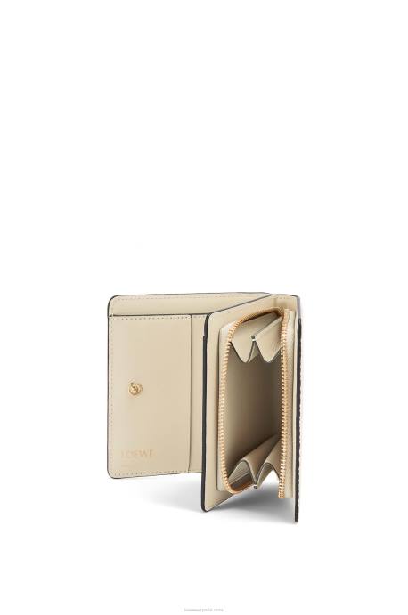 Loewe mujer cartera con cremallera repeat compact de piel de becerro de seda grabada LP641272 avena ligera