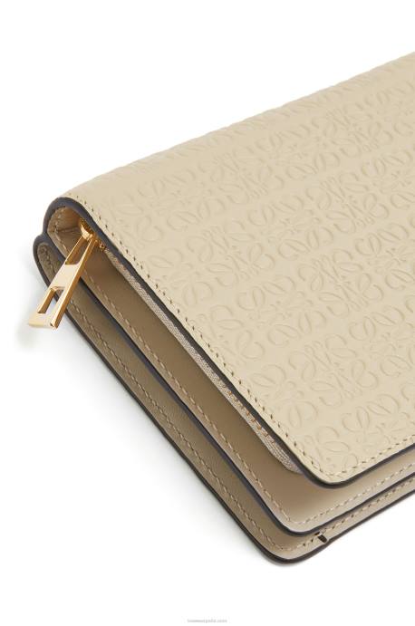 Loewe mujer cartera con cremallera repeat compact de piel de becerro de seda grabada LP641272 avena ligera