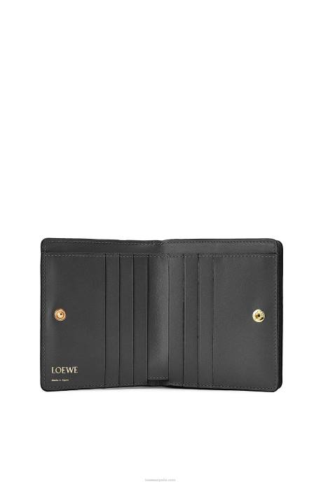 Loewe mujer cartera con cremallera repeat compact de piel de becerro de seda grabada LP641275 negro