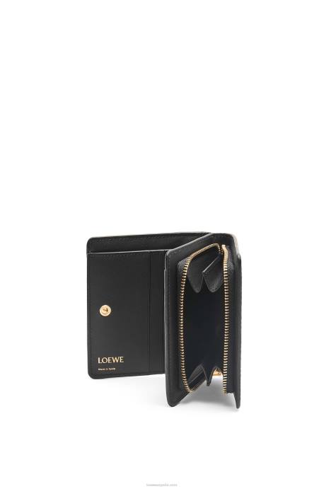 Loewe mujer cartera con cremallera repeat compact de piel de becerro de seda grabada LP641275 negro