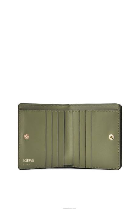 Loewe mujer cartera con cremallera repeat compact de piel de becerro de seda grabada LP641278 aguacate verde