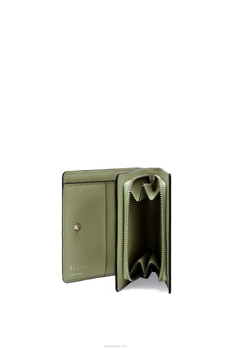 Loewe mujer cartera con cremallera repeat compact de piel de becerro de seda grabada LP641278 aguacate verde