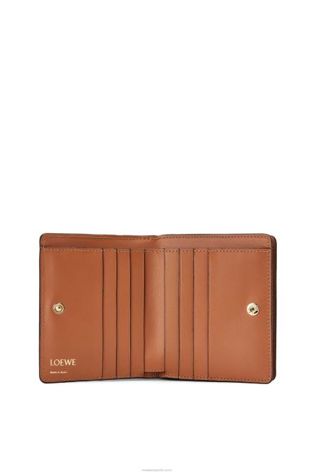 Loewe mujer cartera con cremallera repeat compact de piel de becerro de seda grabada LP641281 broncearse