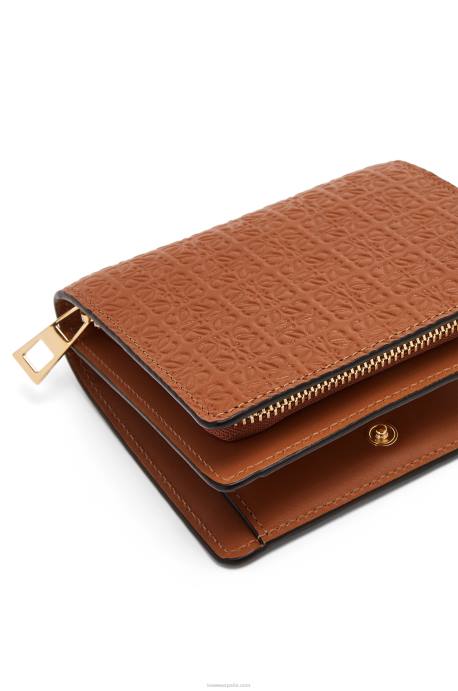 Loewe mujer cartera con cremallera repeat compact de piel de becerro de seda grabada LP641281 broncearse