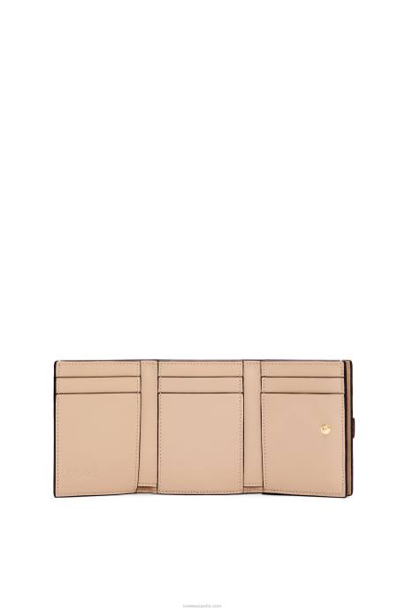 Loewe mujer cartera de tres pliegues en suave piel de becerro granulada LP641241 ciruela/chocolate