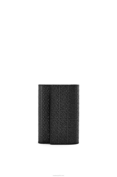 Loewe mujer cartera pequeña repeat vertical de piel de becerro de seda repujada LP641276 negro