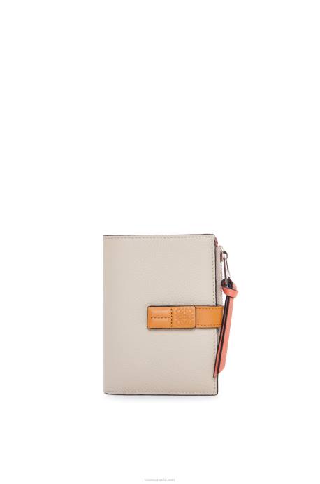 Loewe mujer cartera plegable fina con cremallera de piel de becerro granulada suave LP641220 avena ligera/miel