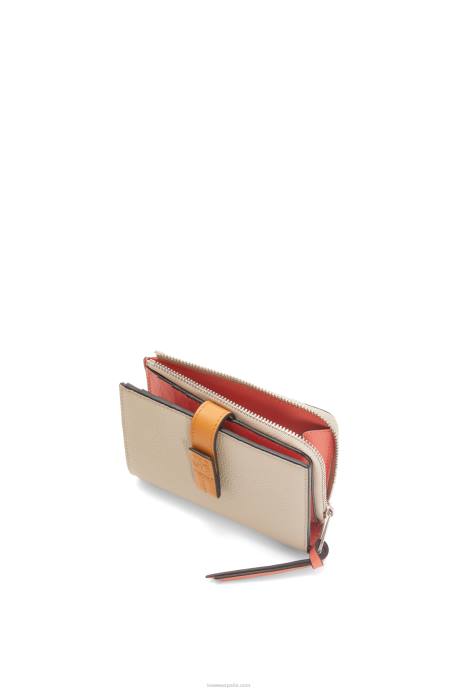 Loewe mujer cartera plegable fina con cremallera de piel de becerro granulada suave LP641220 avena ligera/miel