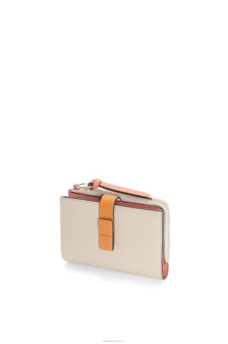 Loewe mujer cartera plegable fina con cremallera de piel de becerro granulada suave LP641220 avena ligera/miel