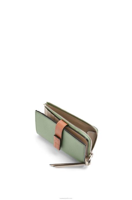 Loewe mujer cartera plegable fina con cremallera de piel de becerro granulada suave LP641224 romero/bronceado