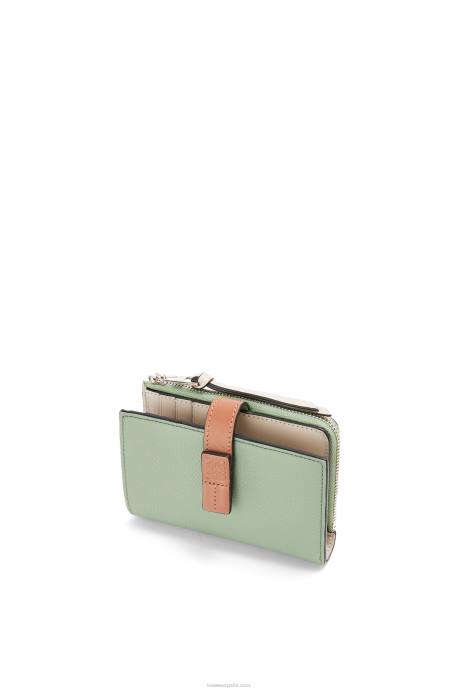 Loewe mujer cartera plegable fina con cremallera de piel de becerro granulada suave LP641224 romero/bronceado