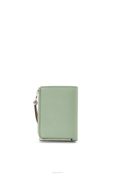 Loewe mujer cartera plegable fina con cremallera de piel de becerro granulada suave LP641224 romero/bronceado
