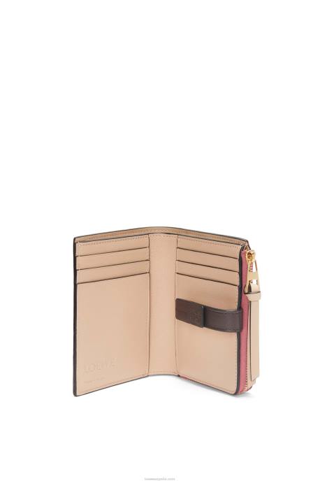 Loewe mujer cartera plegable fina con cremallera de piel de becerro granulada suave LP641242 ciruela/chocolate