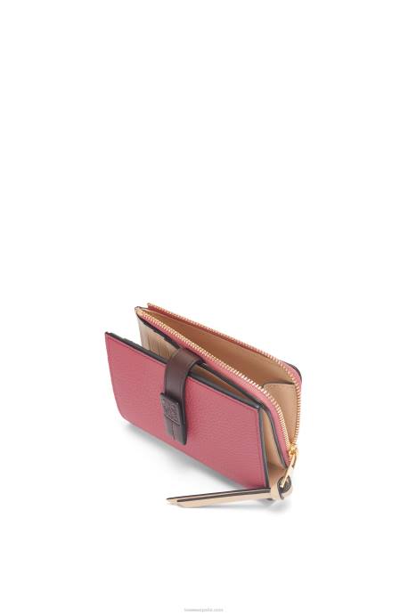 Loewe mujer cartera plegable fina con cremallera de piel de becerro granulada suave LP641242 ciruela/chocolate